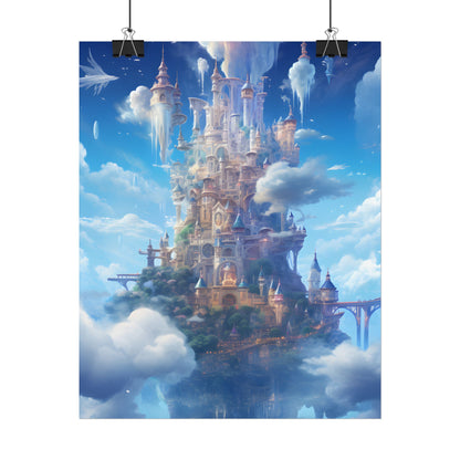 Floating City in Celestial Fantasy Realm: Dreamlike Digital Art - Poster