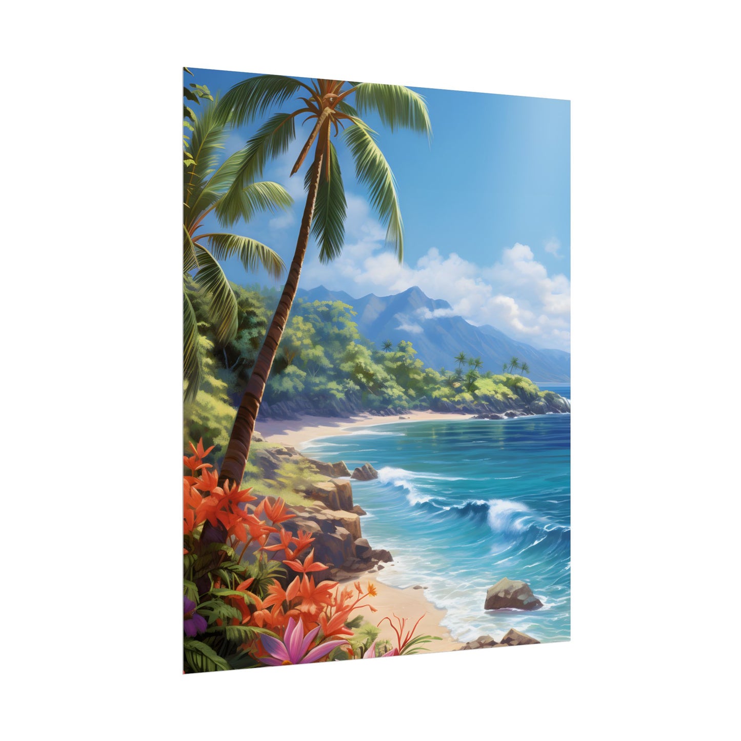 Tropical Paradise: Serene Island Oasis in Tranquil Blue Skies - Poster
