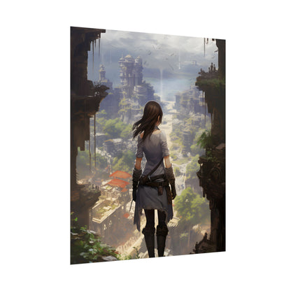 Dramatic Anime City Warrior: Bird's Eye View Digital Art - Poster