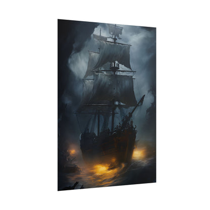 Ghostly Pirate Ship: Sailing Through the Ocean's Edge - Poster
