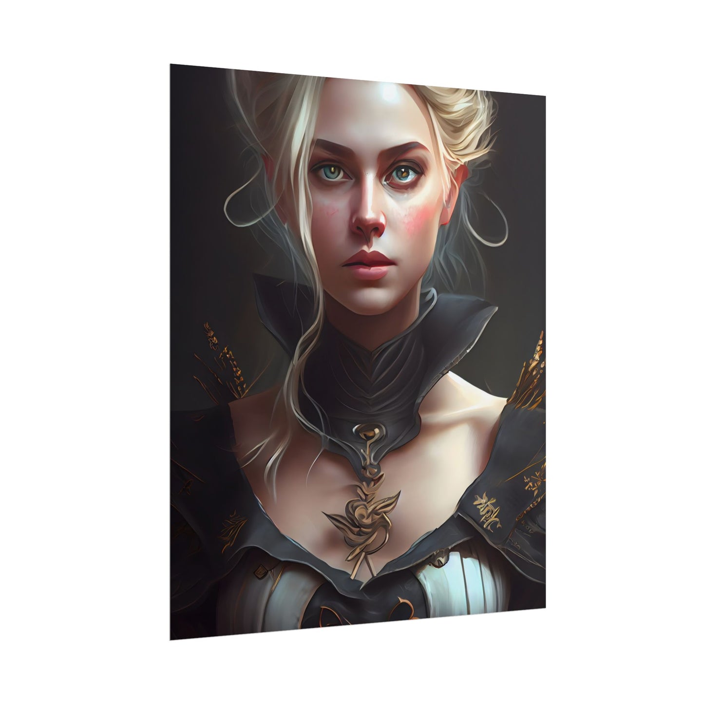 Stunning Blonde Portrait: Elegant Vintage Dress - Poster