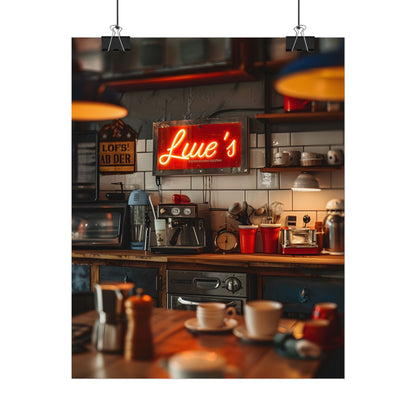 Cozy Retro Kitchen Artwork: Lukes Diner Sign Digital Art - Poster