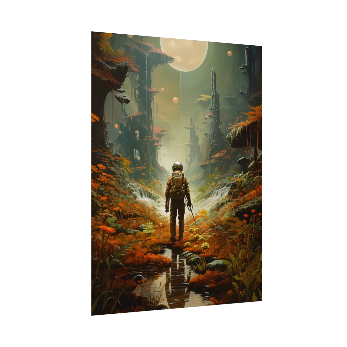 Futuristic Explorer in Wilderness: Digital Artwork - Poster