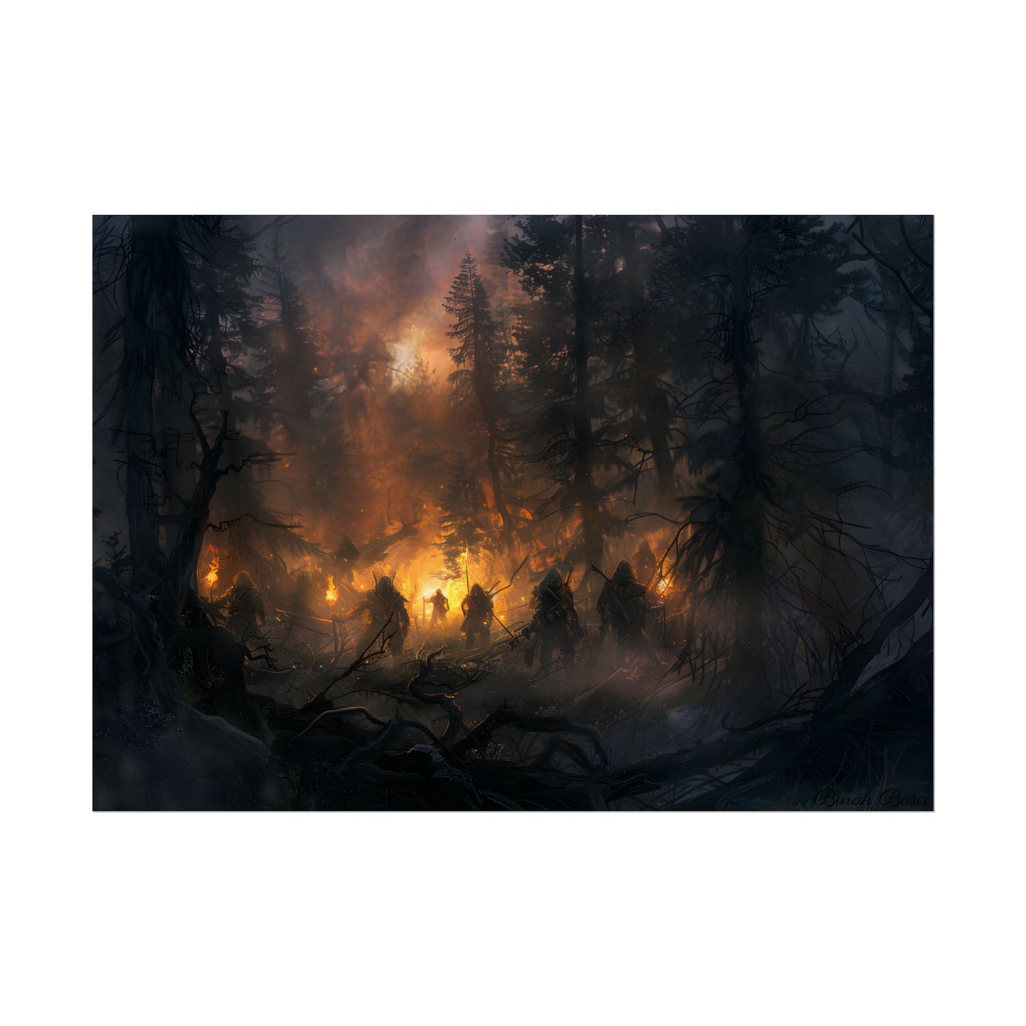 Tranquil Forest Sunset: People Connecting with Nature - Poster