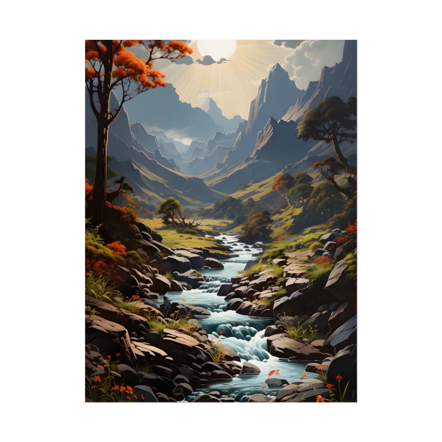 Majestic Waterfall Oil Painting: A Captivating Artwork - Poster
