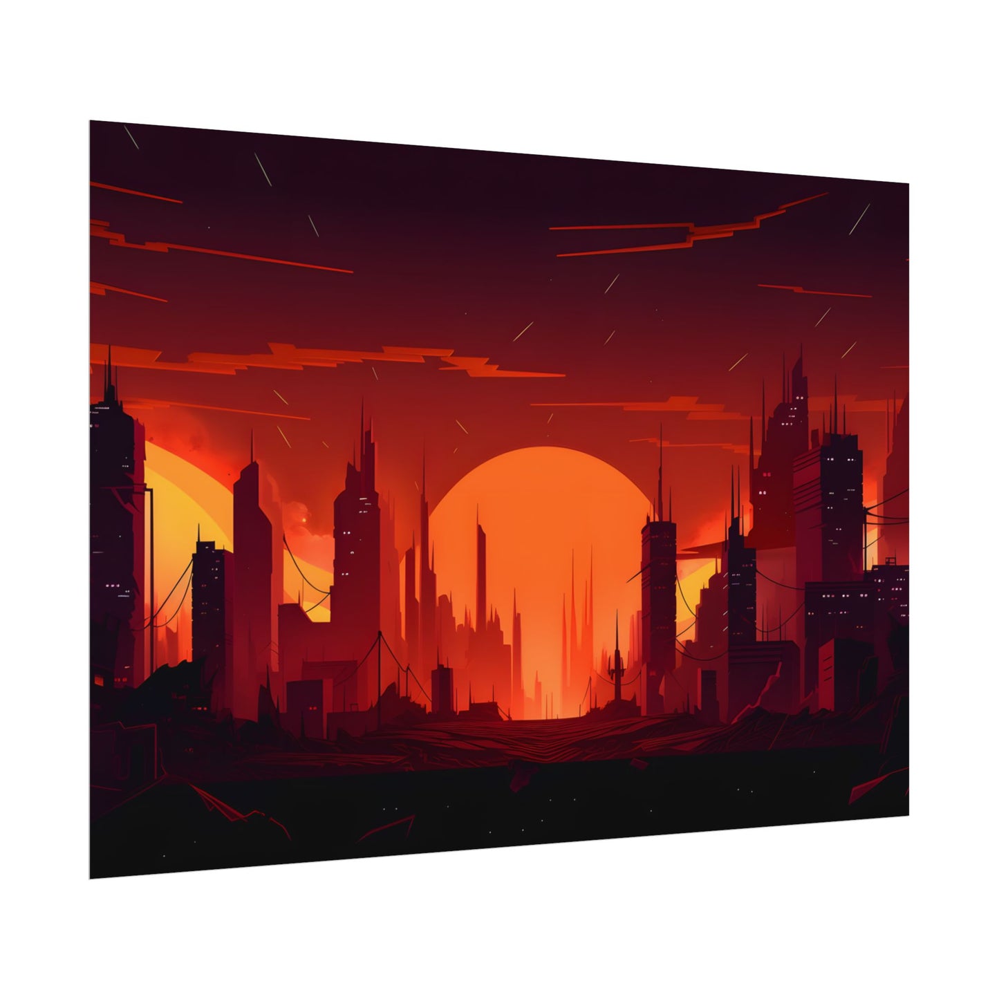 Cyberpunk Cityscape: Burning Nighttime Digital Art - Poster