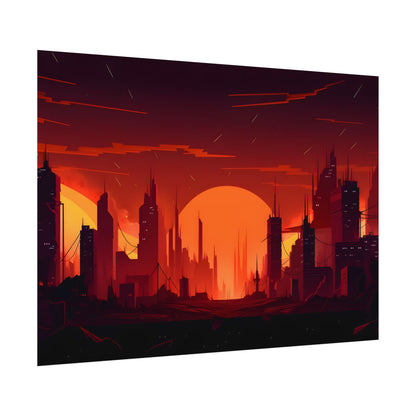 Cyberpunk Cityscape: Burning Nighttime Digital Art - Poster
