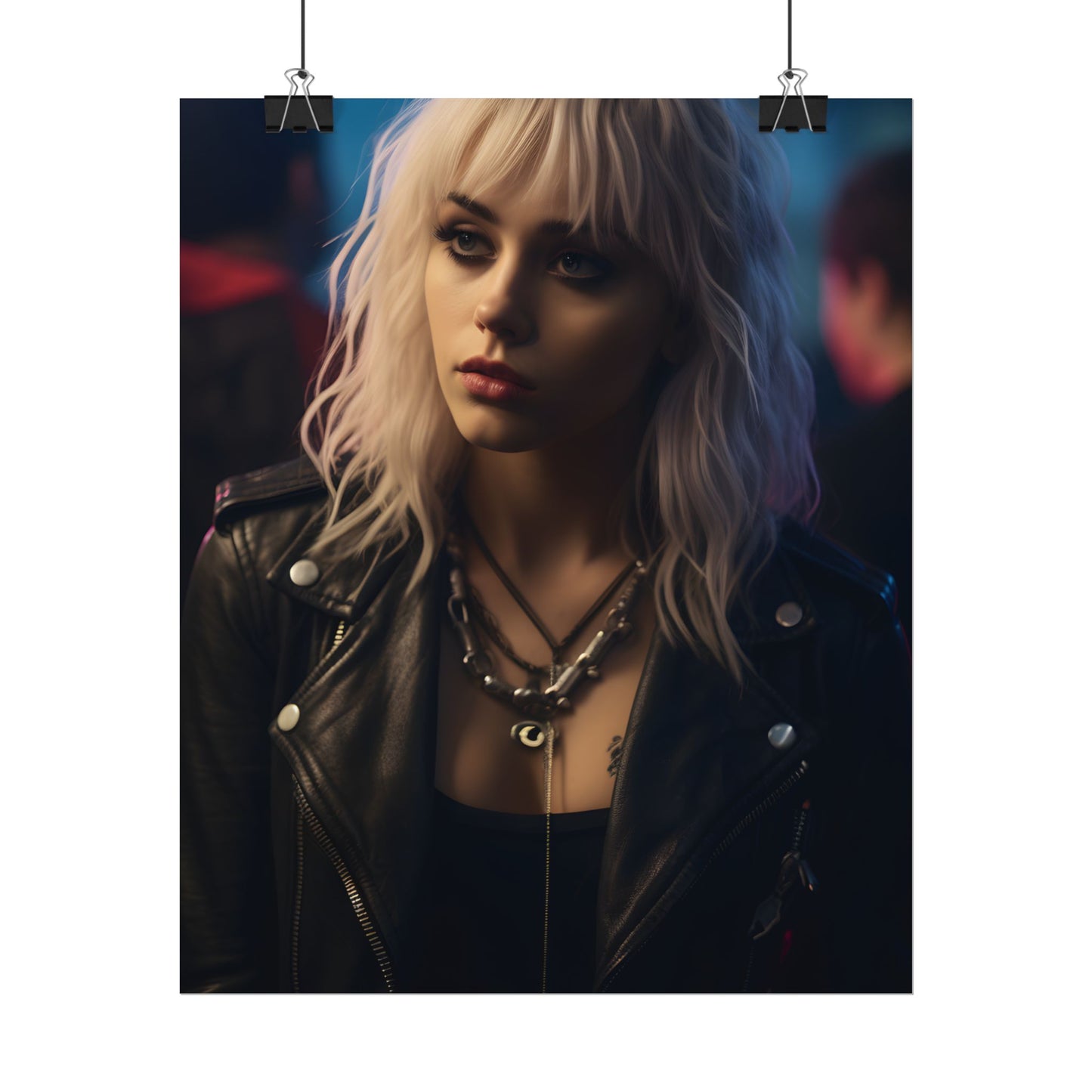 Cyberpunk Blonde Woman: Fashionable Portrait in Close-Up - Poster