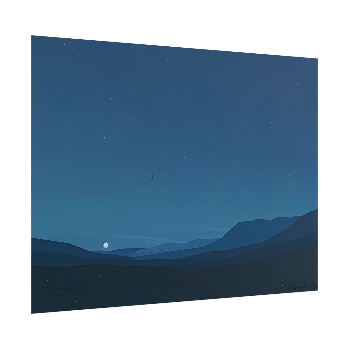Minimalist Night Sky: Stars and Crescent Moon Art - Poster