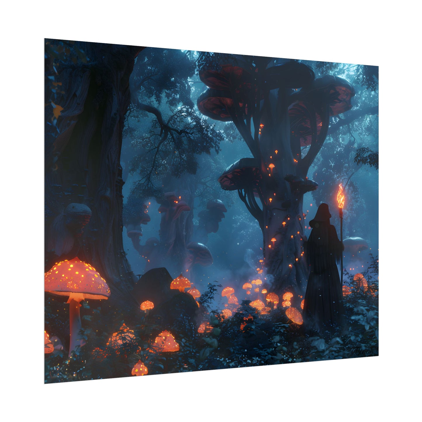 Mystical Forest Encounter: Vibrant Witch Artwork - Poster