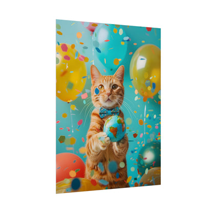 Charming Whiskers: Cat in Bow Tie with Mini Flag - Poster