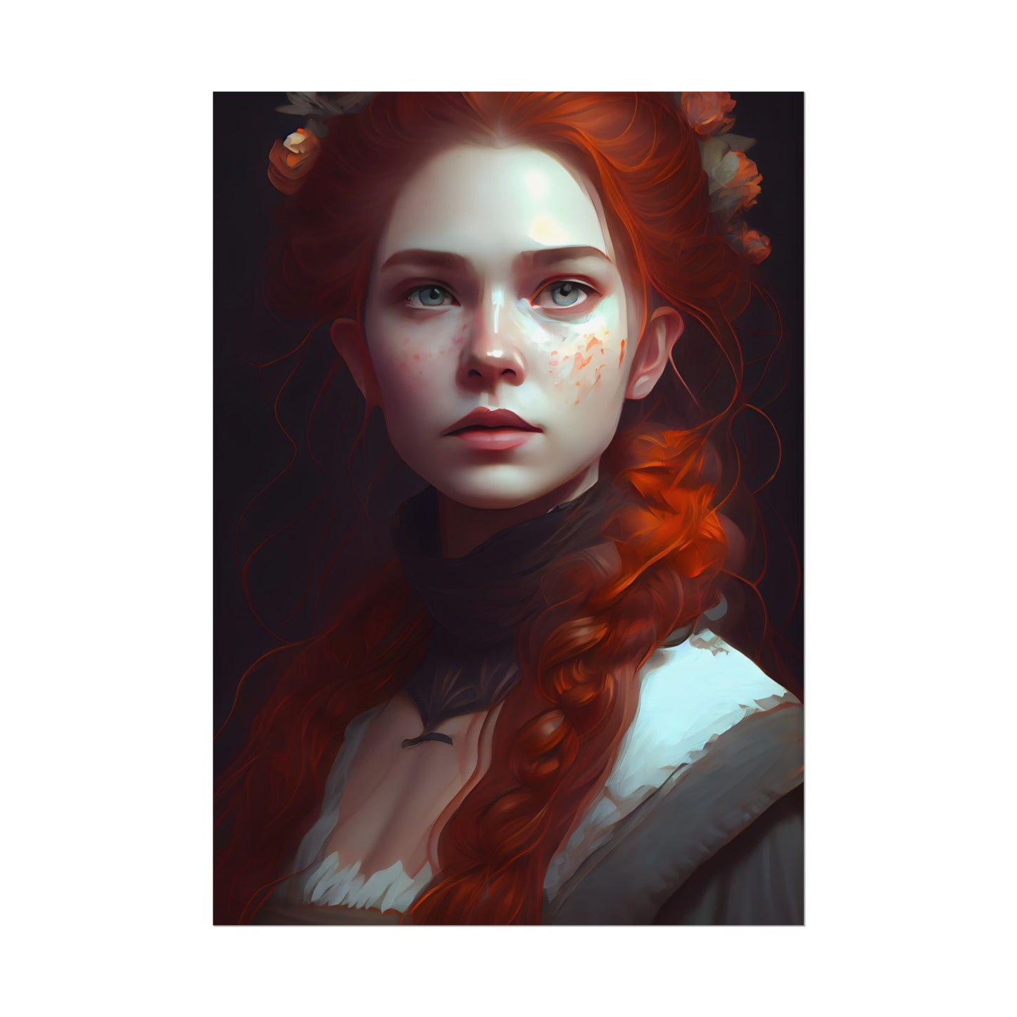 Astonishing Redhead Portrait: Elegant Young Woman in Dress - Poster