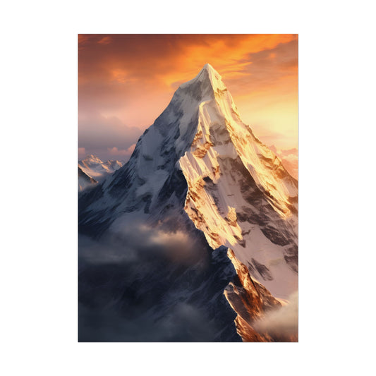 Majestic Mountain Sunrise: Serene Summit Artwork - Poster