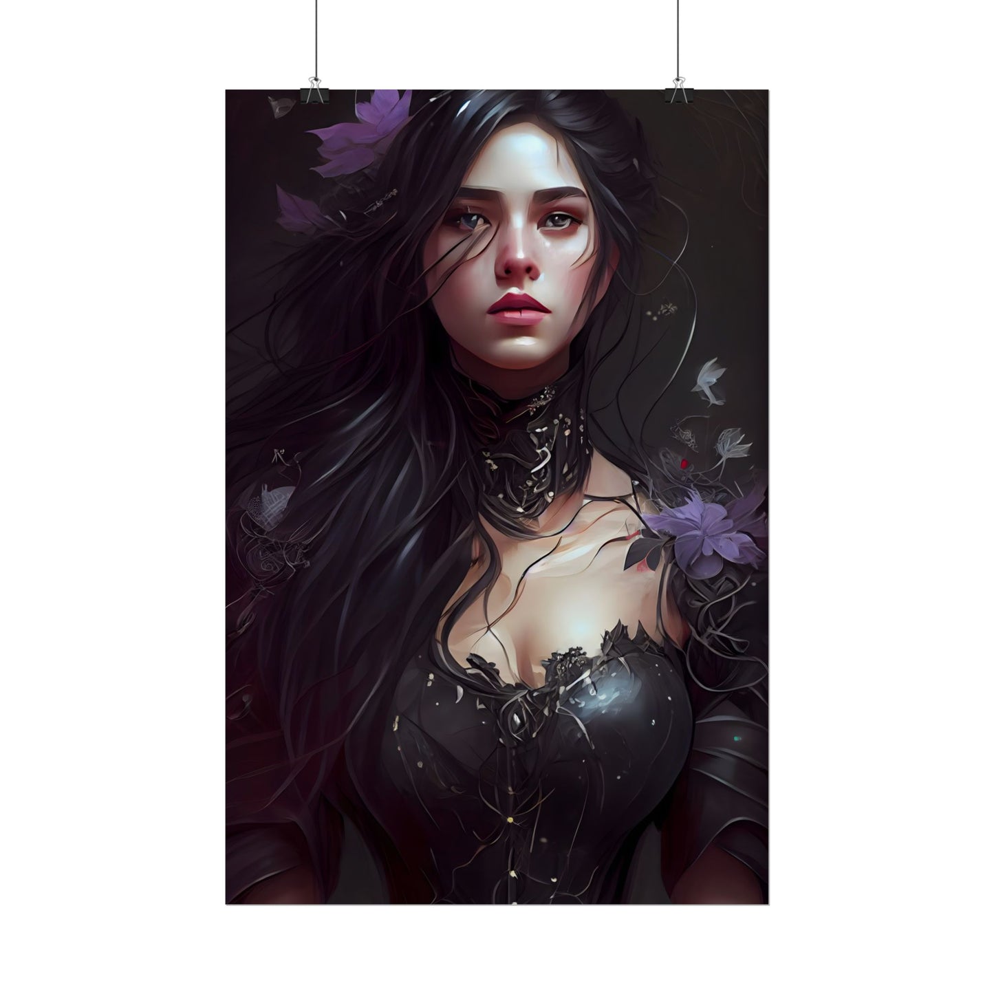 Striking Woman Portrait: Black Hair Artwork - Poster
