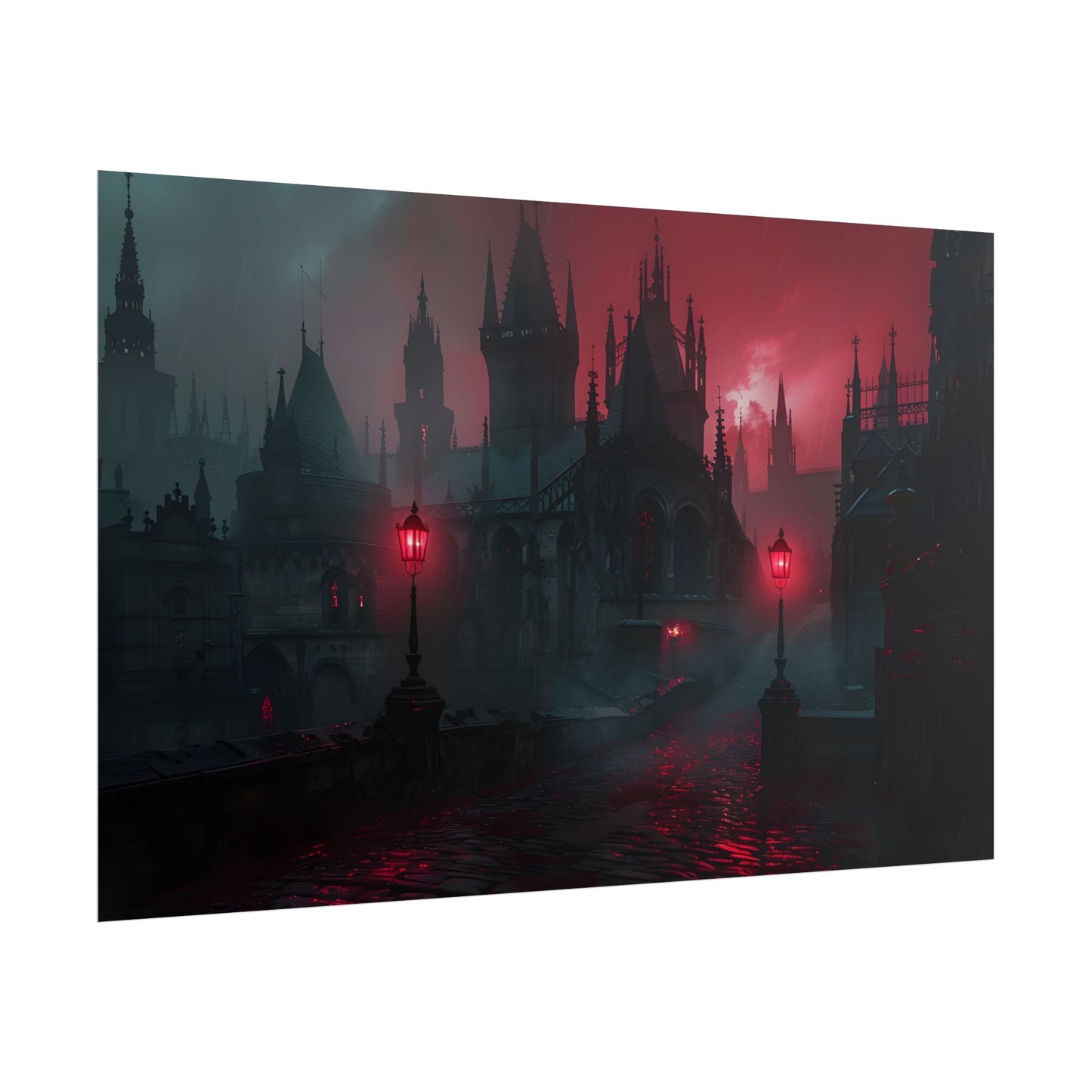 Dark Gothic Cityscape: Misty Twilight Artwork - Poster