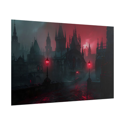 Dark Gothic Cityscape: Misty Twilight Artwork - Poster