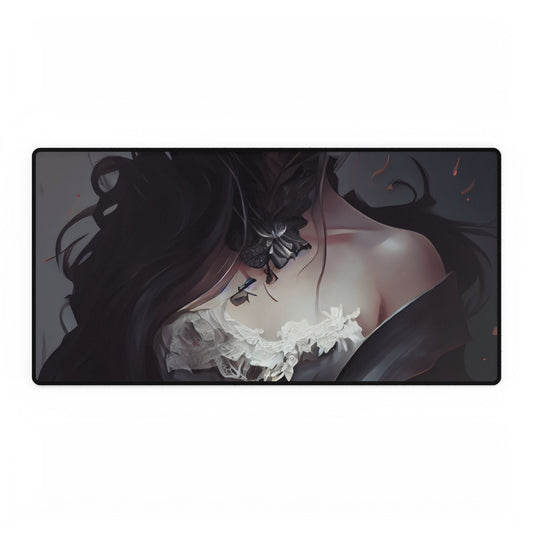 Black Haired Female Portrait: Elegant Outdoor Beauty - Desk Mat