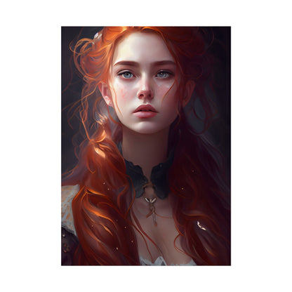 Elegant Redhead Portrait: Female Artwork in Dress - Poster