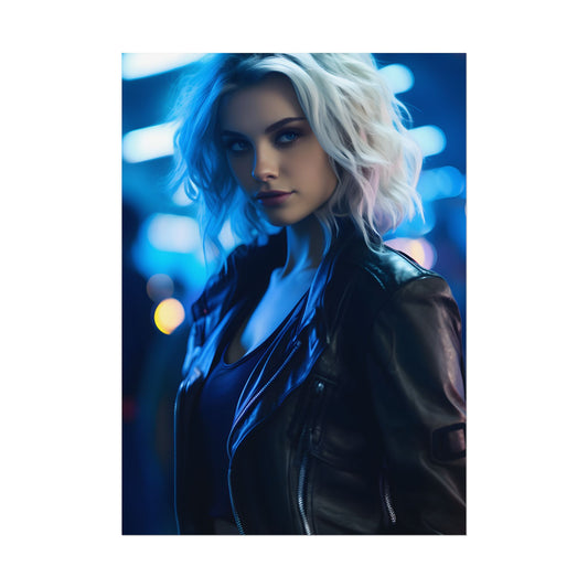 Cyberpunk Close-Up: Teenage Blonde Woman - Poster
