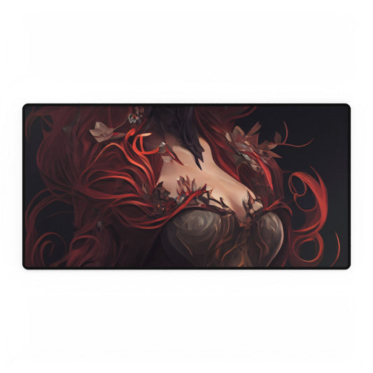 Red Hair Portrait: Elegant Female in Black Dress - Desk Mat