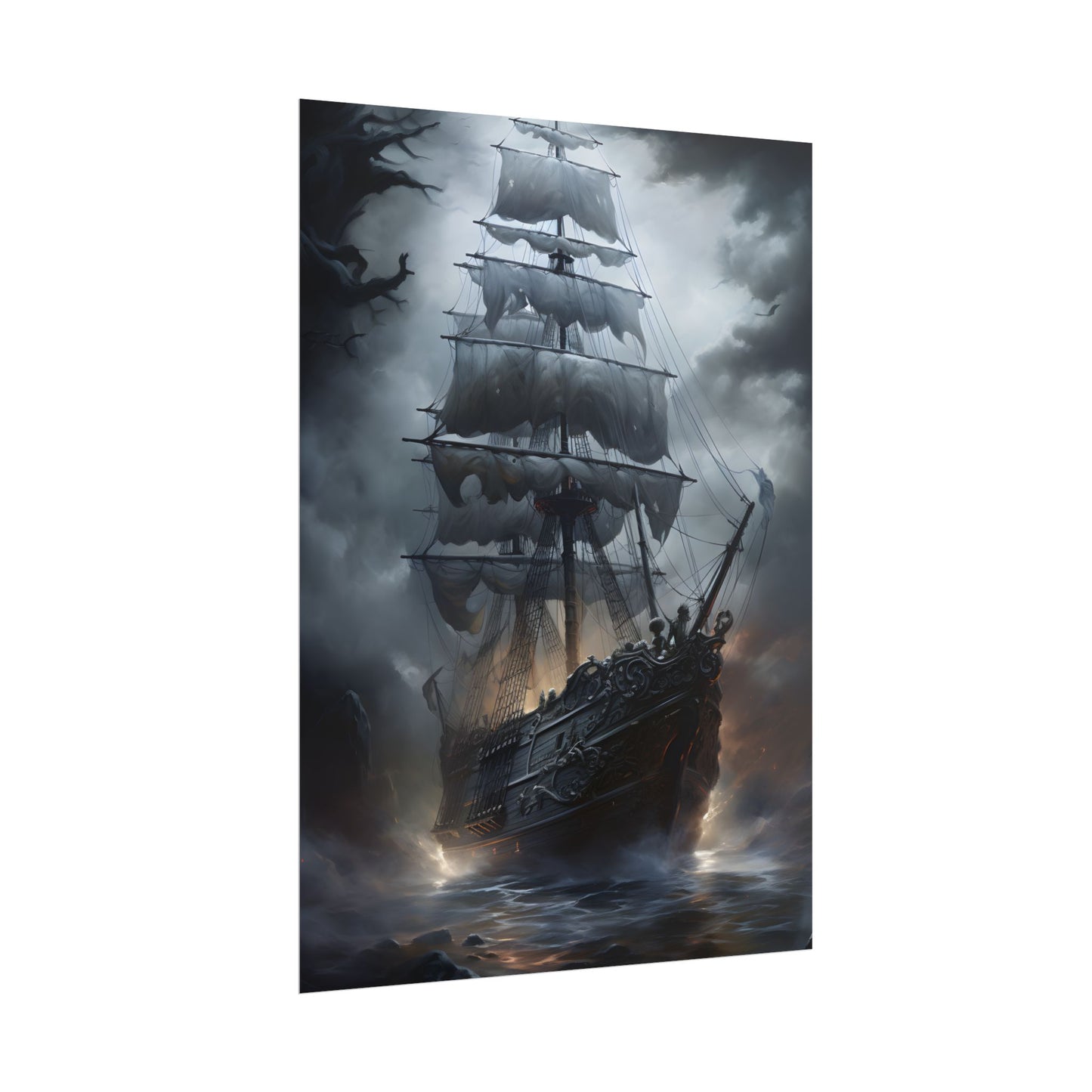 Ghostly Pirate Sails: Abandoned Ship at Sea - Poster