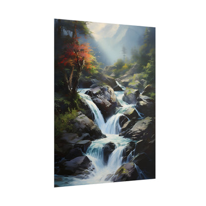 Breathtaking Waterfall: Oil Painting Masterpiece - Poster
