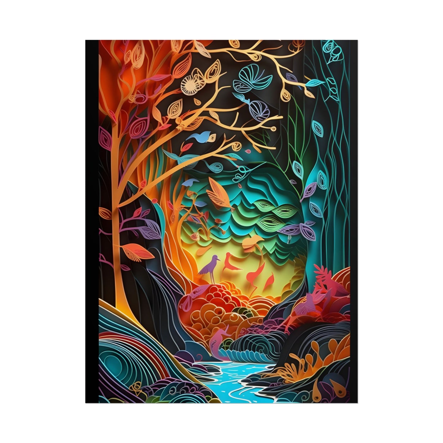 Peaceful Island Oasis: Paper Quilling Landscape Art - Poster