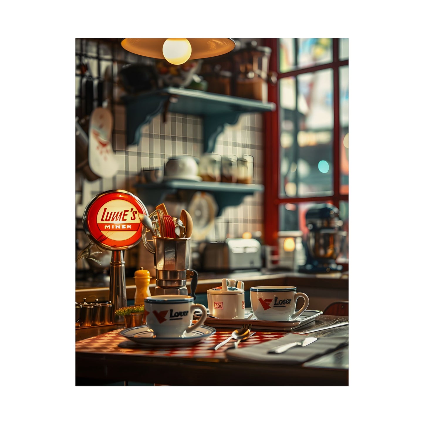Retro Warmth: Cozy Lukes Diner Coffee Scene Art - Poster