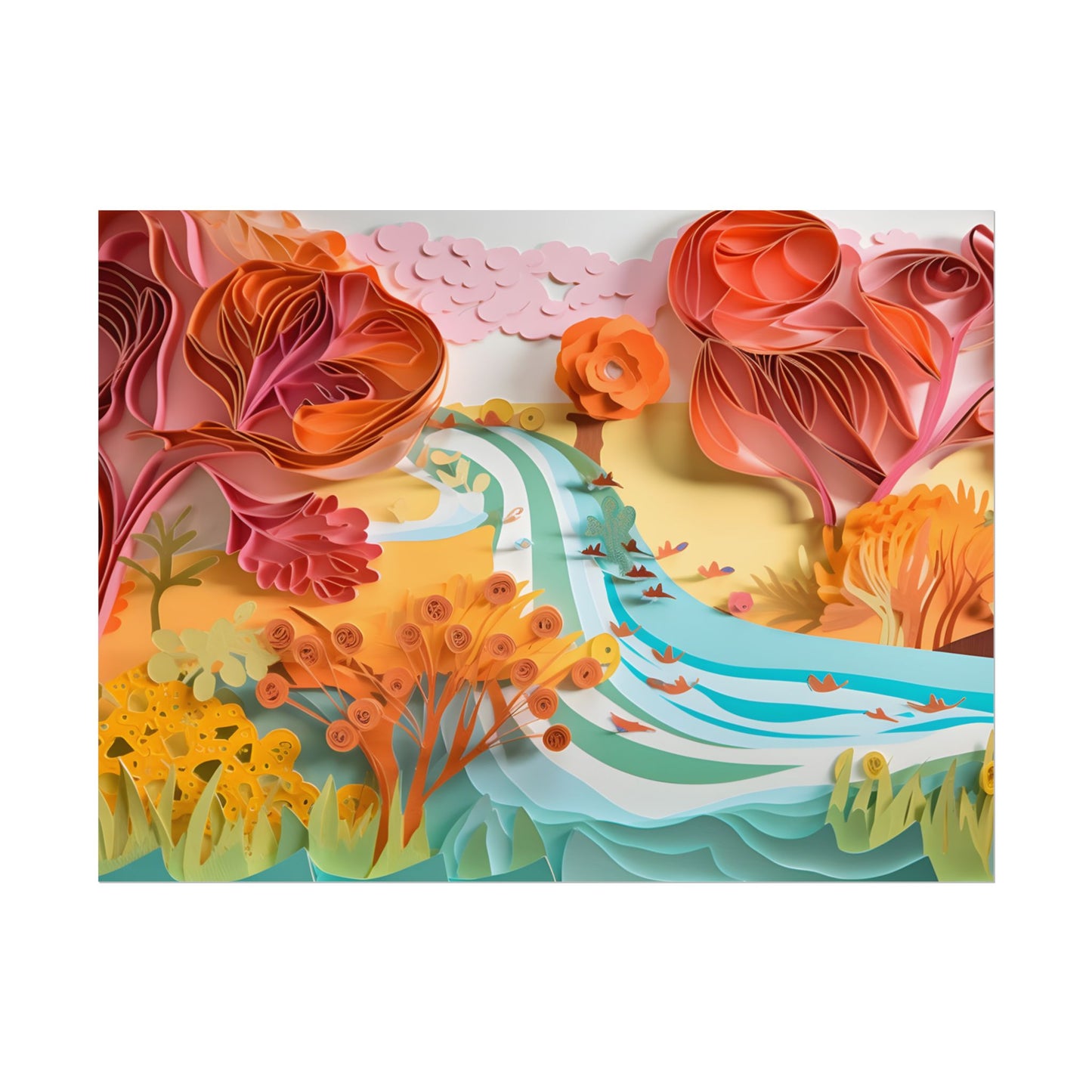 Magical Beach Landscape: Serene Paper Quilled Artwork - Poster