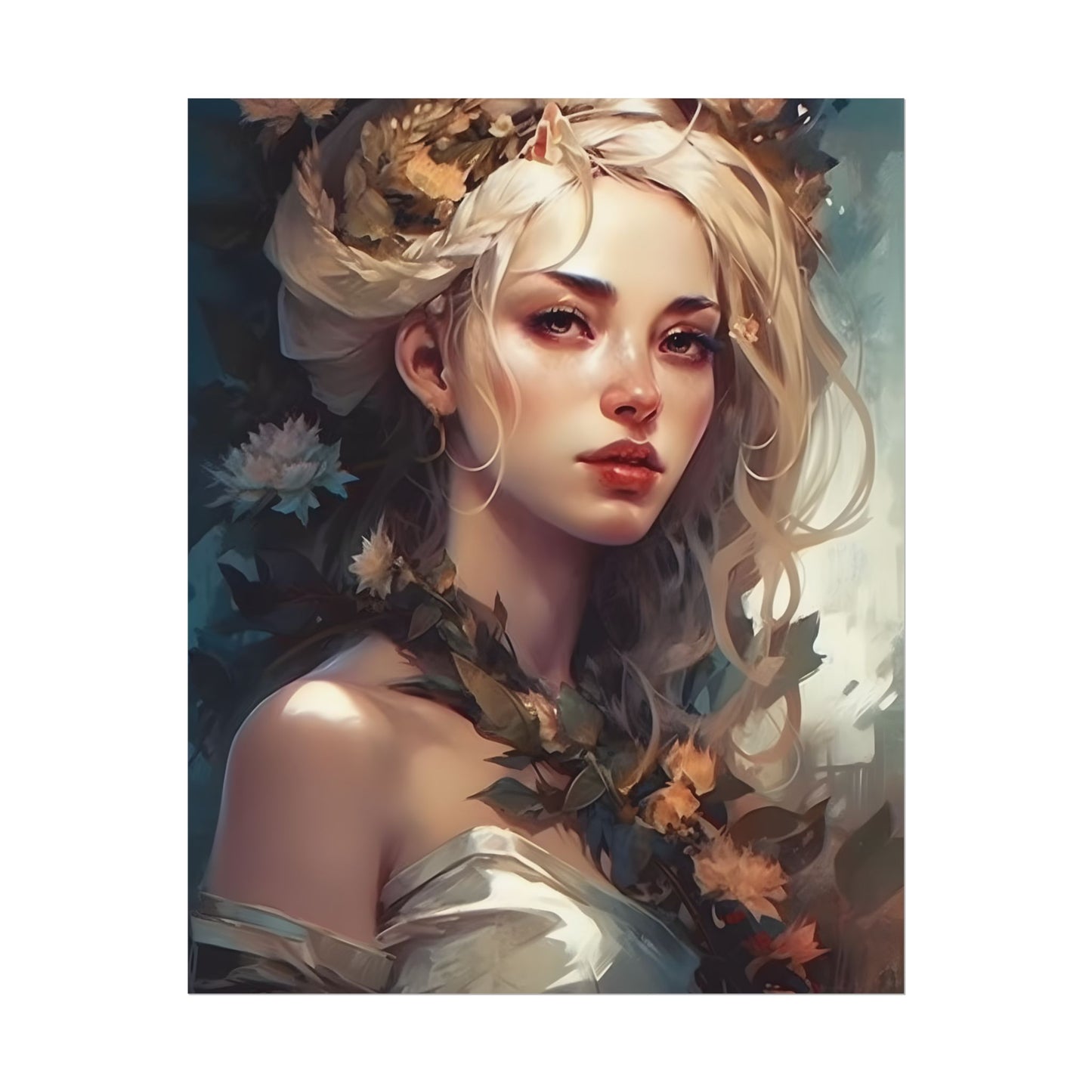 Dramatic Blonde Portrait: Red Hues Digital Art - Poster