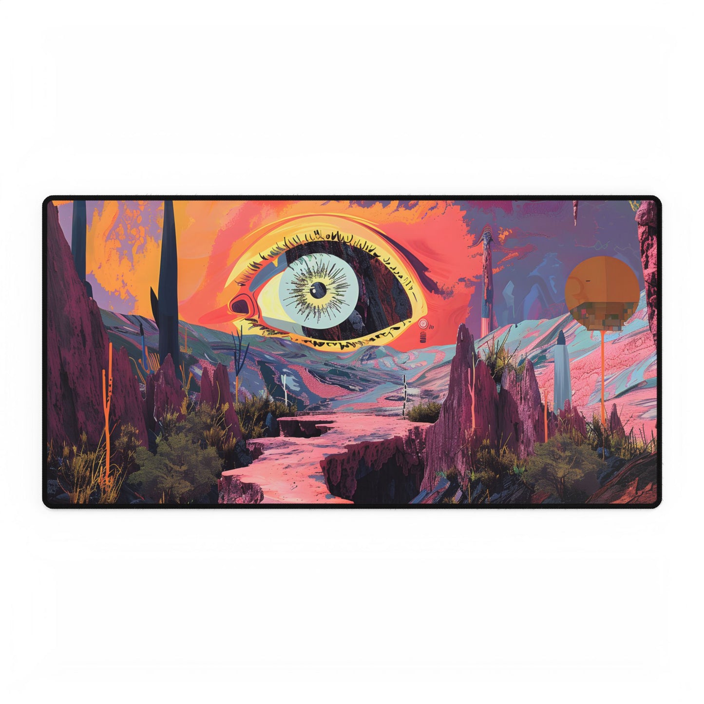 Surreal Eye: Vibrant Landscape Digital Art - Desk Mat