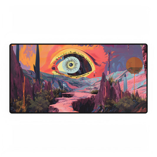 Surreal Eye: Vibrant Landscape Digital Art - Desk Mat