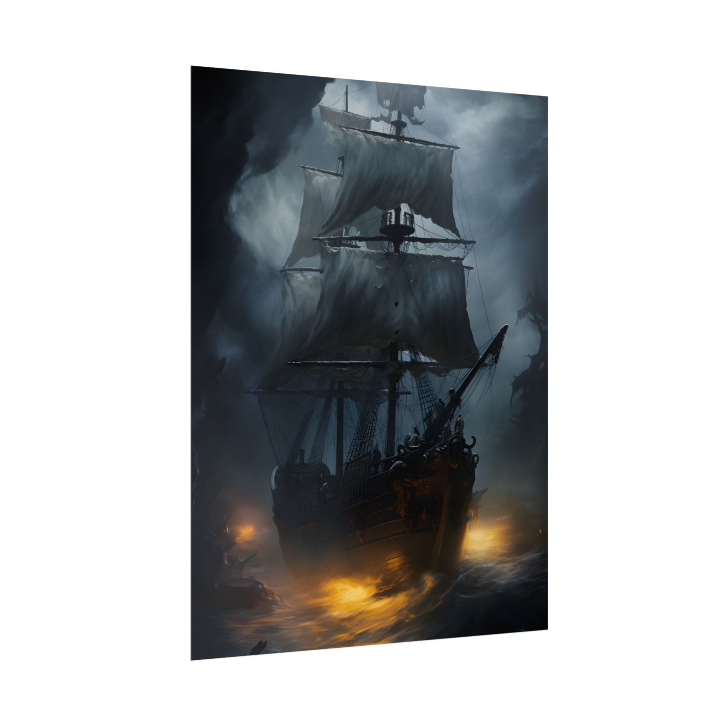 Ghostly Pirate Ship: Sailing Through the Ocean's Edge - Poster