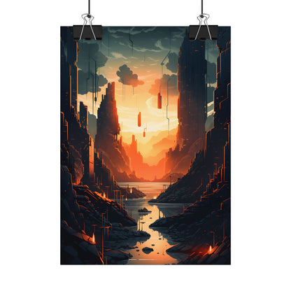 Cyberpunk Metropolis Ablaze: Nocturnal Digital Masterpiece - Poster