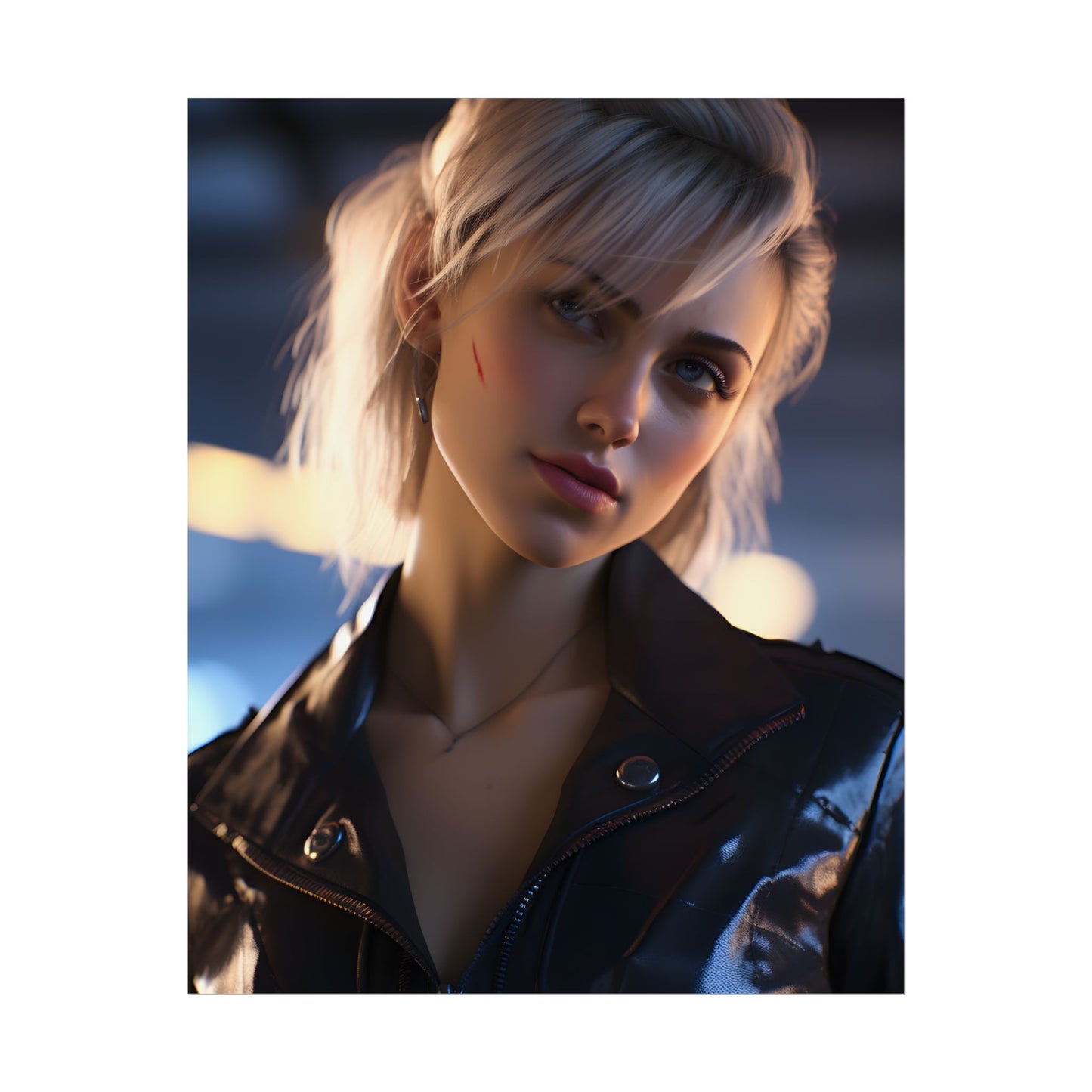 Cyberpunk Teenage Girl: Blonde Digital Art - Poster