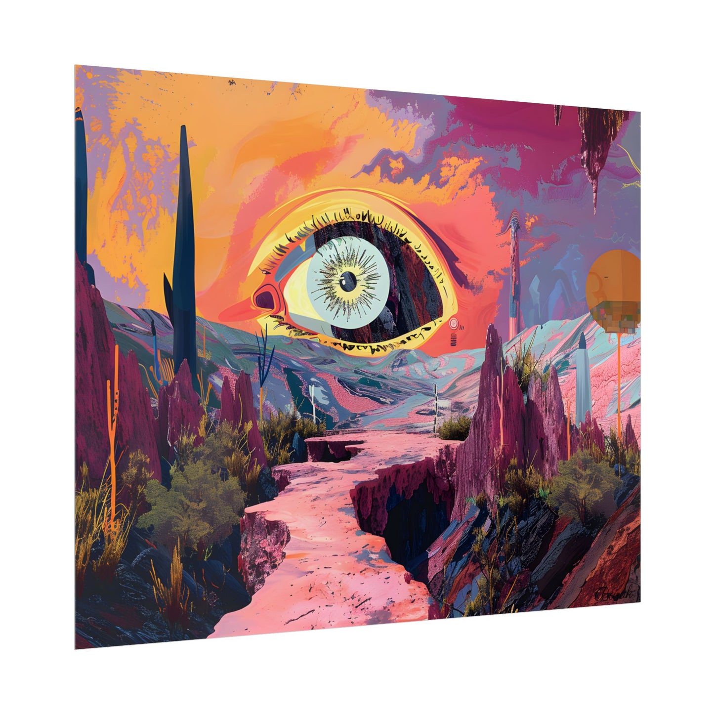 Surreal Eye: Vibrant Landscape Digital Art - Poster