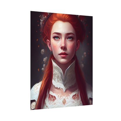 Soft Glow Redhead Portrait: Elegant Female Artwork in Dress - Poster