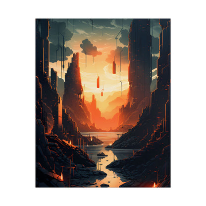 Cyberpunk Metropolis Ablaze: Nocturnal Digital Masterpiece - Poster