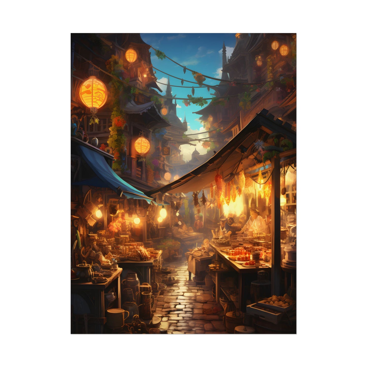 Magical Street Food Market: Vibrant Colors - Poster