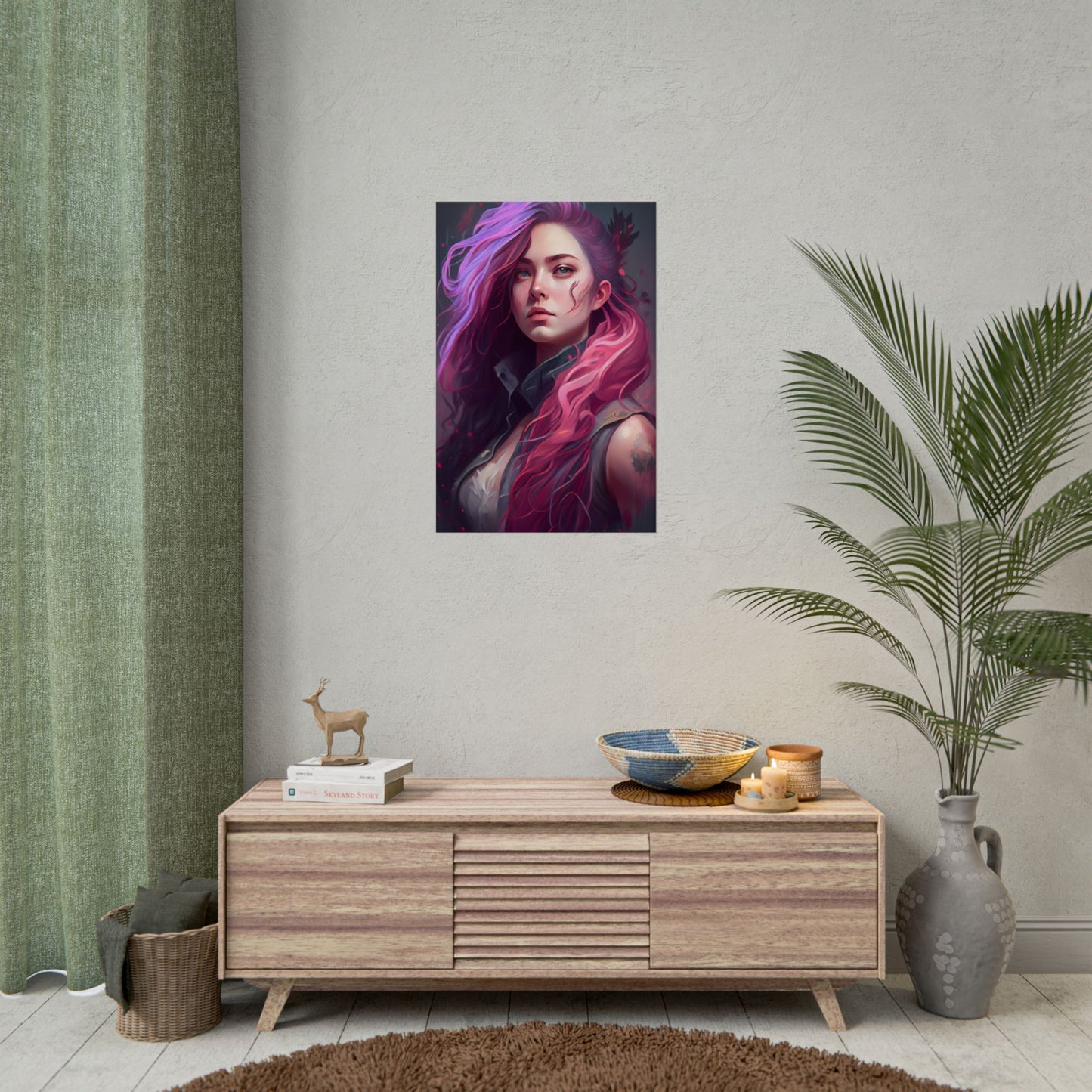 Astonishing Female Portrait: Stylized Pink Hair Artwork in Dre - Poster
