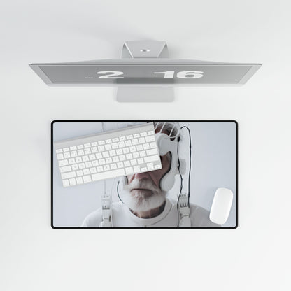 Elderly Man in Advanced Tech: Sci-Fi Headset Art - Desk Mat