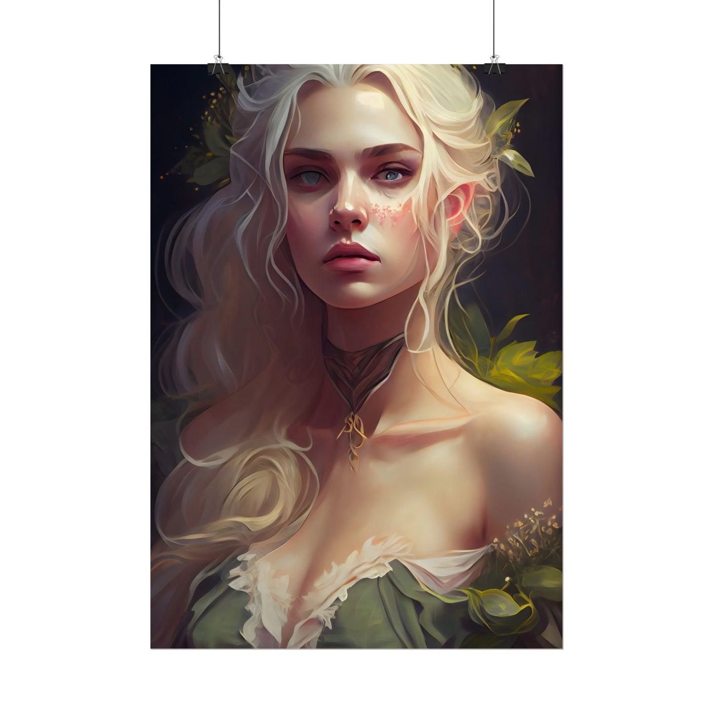 Detailed Blonde Female Portrait: Red Top Artwork - Poster