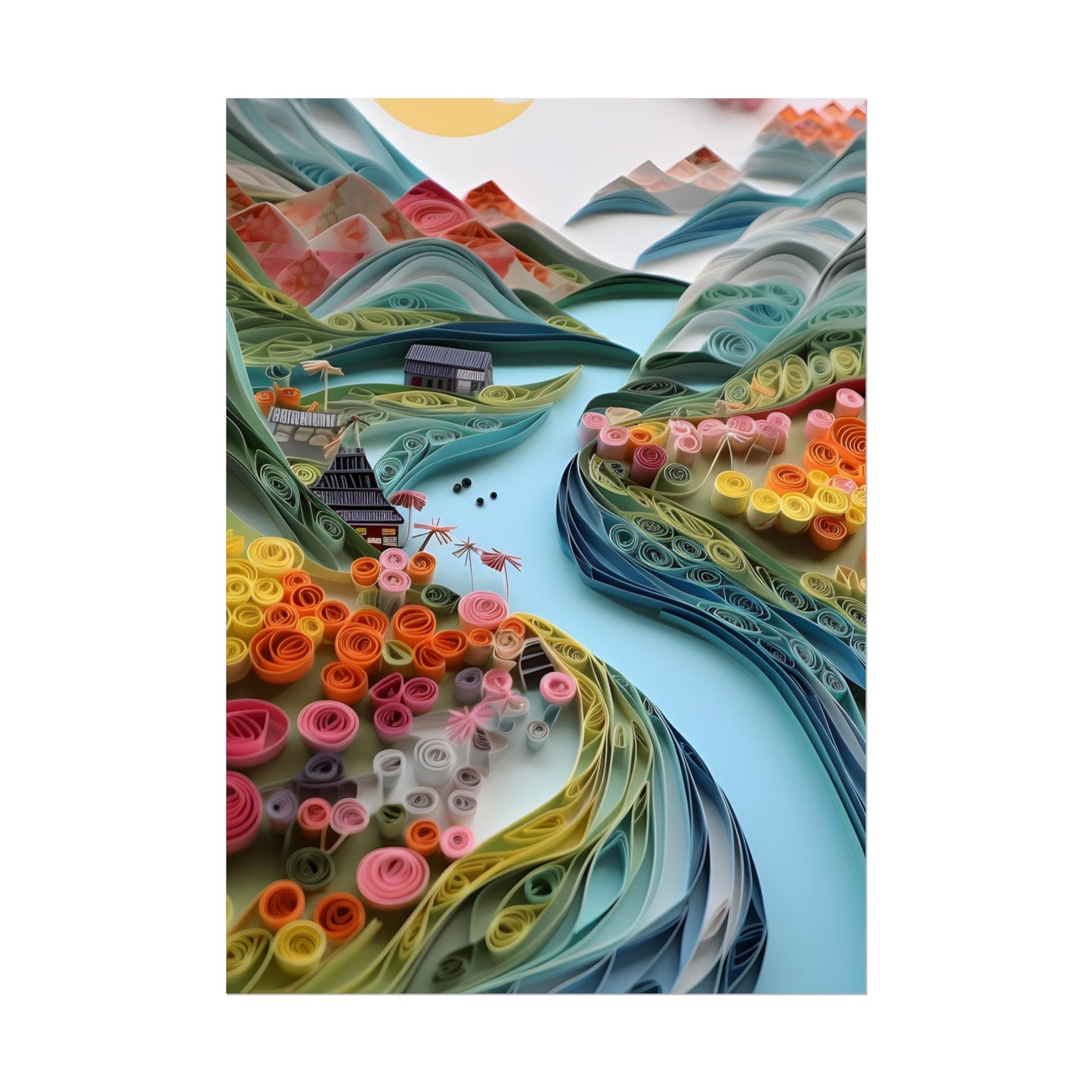 Paper Quilled Island Landscape: Handmade Artwork Photo - Poster