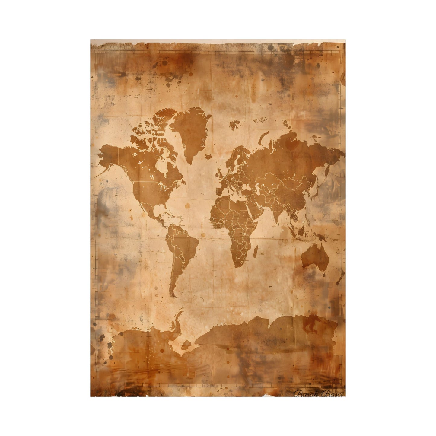 Vintage World Map: Artistic Cartography on Canvas - Poster