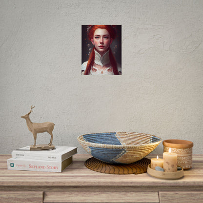 Soft Glow Redhead Portrait: Elegant Female Artwork in Dress - Poster