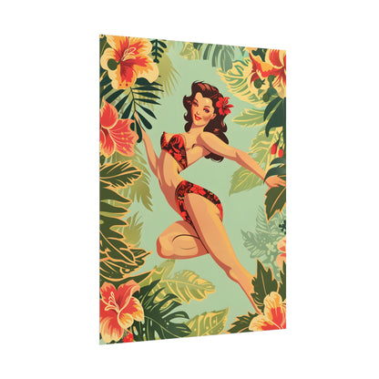 Vintage Retro Pin-Up Girl: Mid-Century Art Illustration - Poster