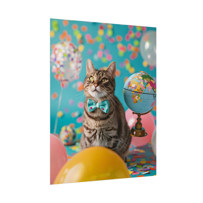 Whimsical Cat with Bow Tie: Mysterious Feline Artwork - Poster