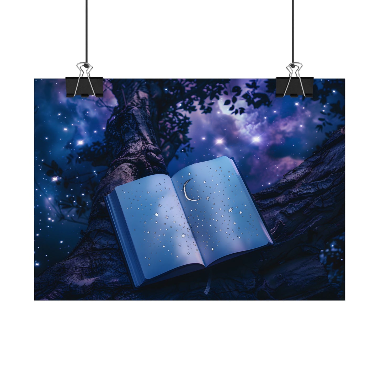 Mystical Night Sky: Celestial Dreams with Crescent Moon and Stars - Poster