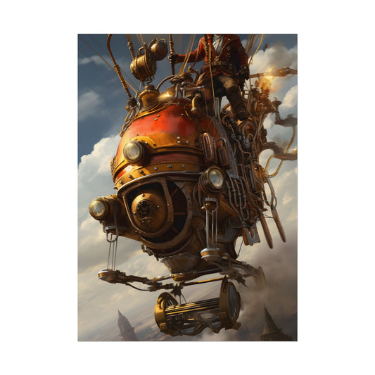 Steampunk Sky-Liner Race: Vintage Airships in Thrilling Mid-Air Pursuit - Poster