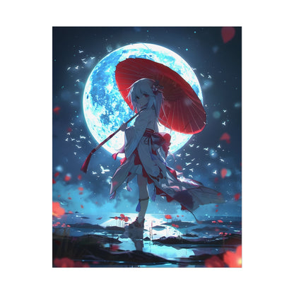 Cute Anime Girl with Umbrella: Rainy Day Art - Poster